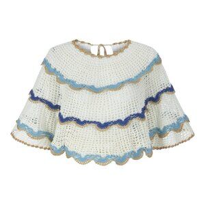 My Beachy Side Rima Scalloped Crop Top Medium Crochet Malibu Blue $235 Boho